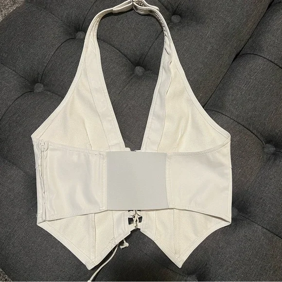 I.AM.GIA Vixra white faux leather corset top backless halter top size M - Picture 5 of 13